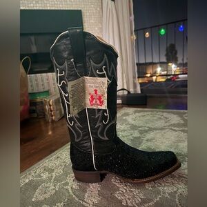 TANNER MARK COWBOY BOOTS 9.5 Black/white Shimmery Western Cowboy Boots NEW